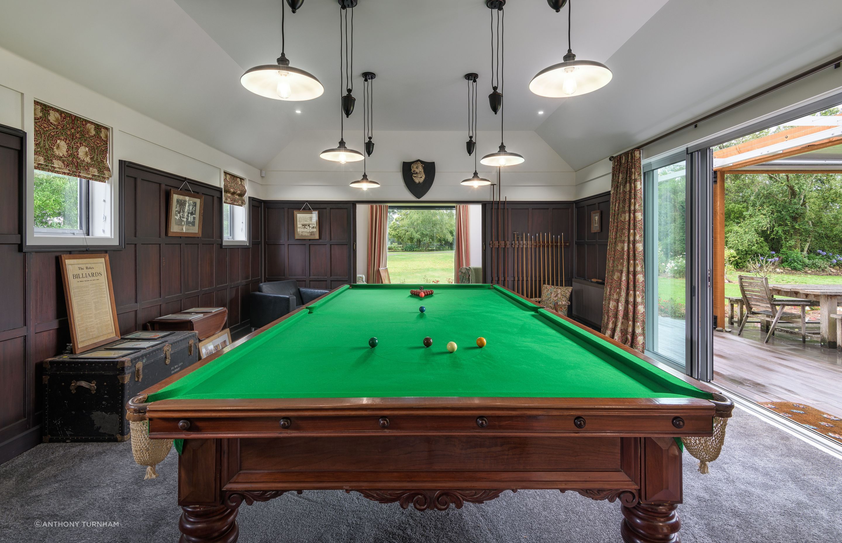 The billiards room harks back to traditional forms of entertainment, says Chris. “And it just provides a really nice space to be in.”