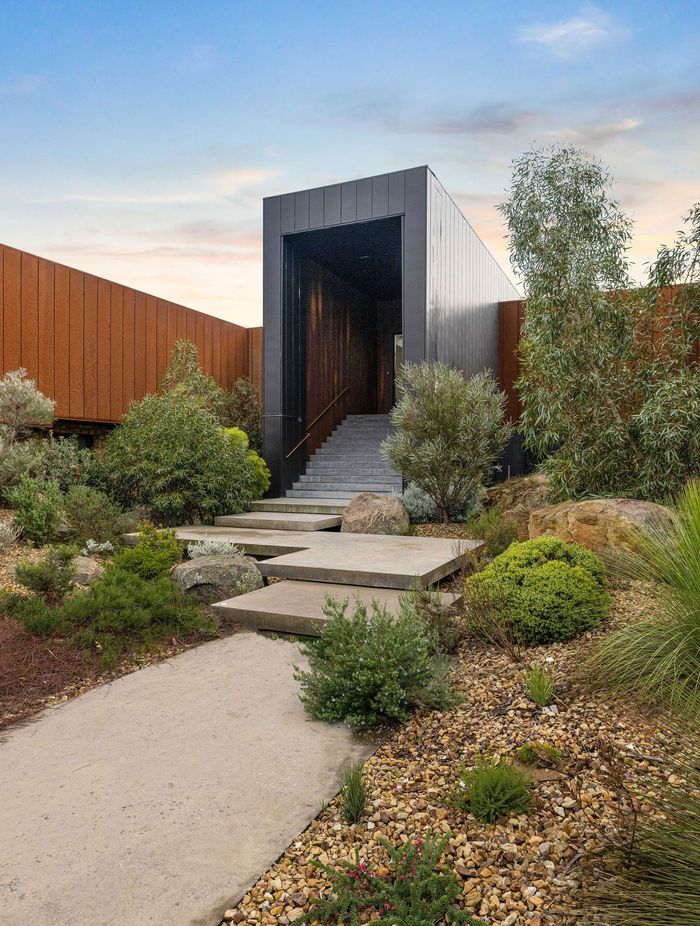 The striking zinc entrance of Euroa House by Robert Harwood Architects