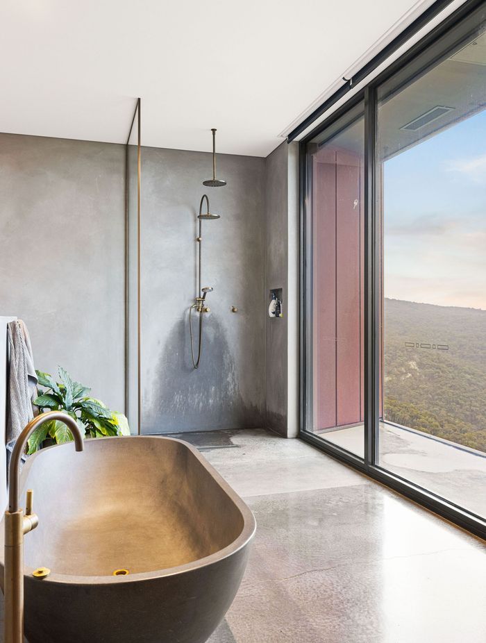 The bathroom in the master suite at Euroa House enjoys uninterrupted views