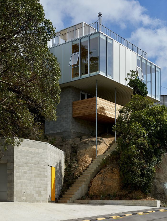 The family home designed by Patchwork Architecture. It was a tricky site, but rocky, which provided a good foundation. “So it's almost totally out of the ground. It's barely dug into the hillside at all,” says Patchwork Architecture's Ben Mitchell-Anyon.