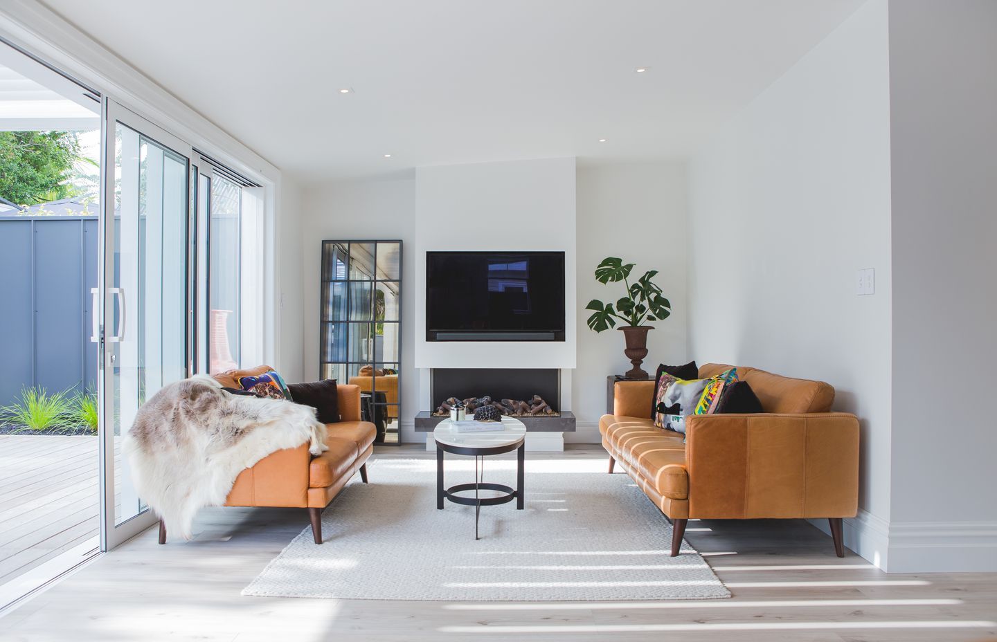 The lounge area opens out onto the covered deck.