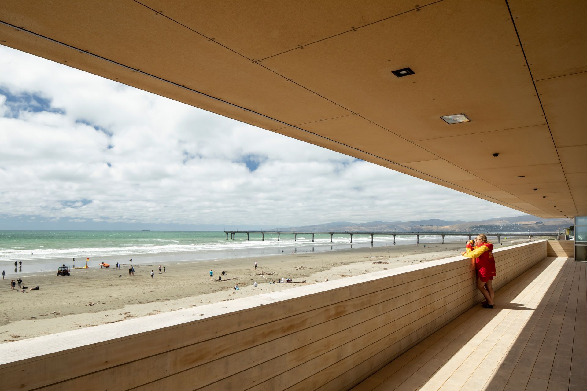 The covered decking area on the first floor is where lifeguards on duty scan the beach. From there they can action any emergency response easily, without having to cross paths with the public.