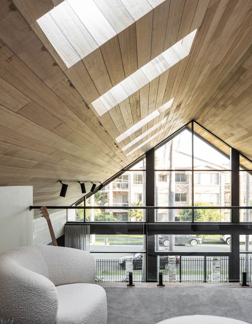 Illuminated by skylights.