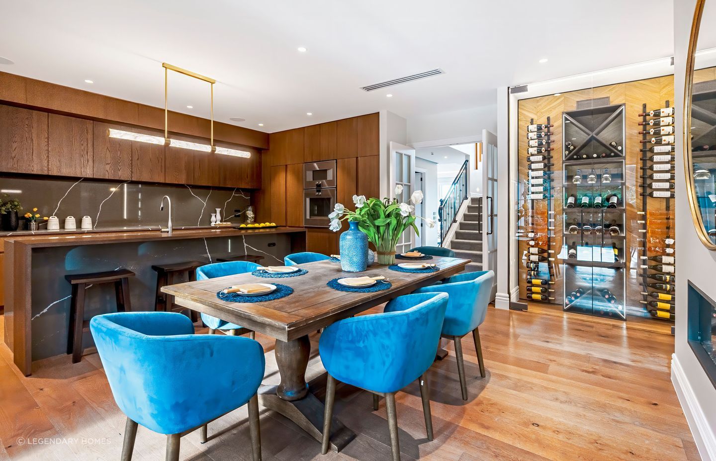 The wine storage adds wow-factor to the kitchen and dining area.