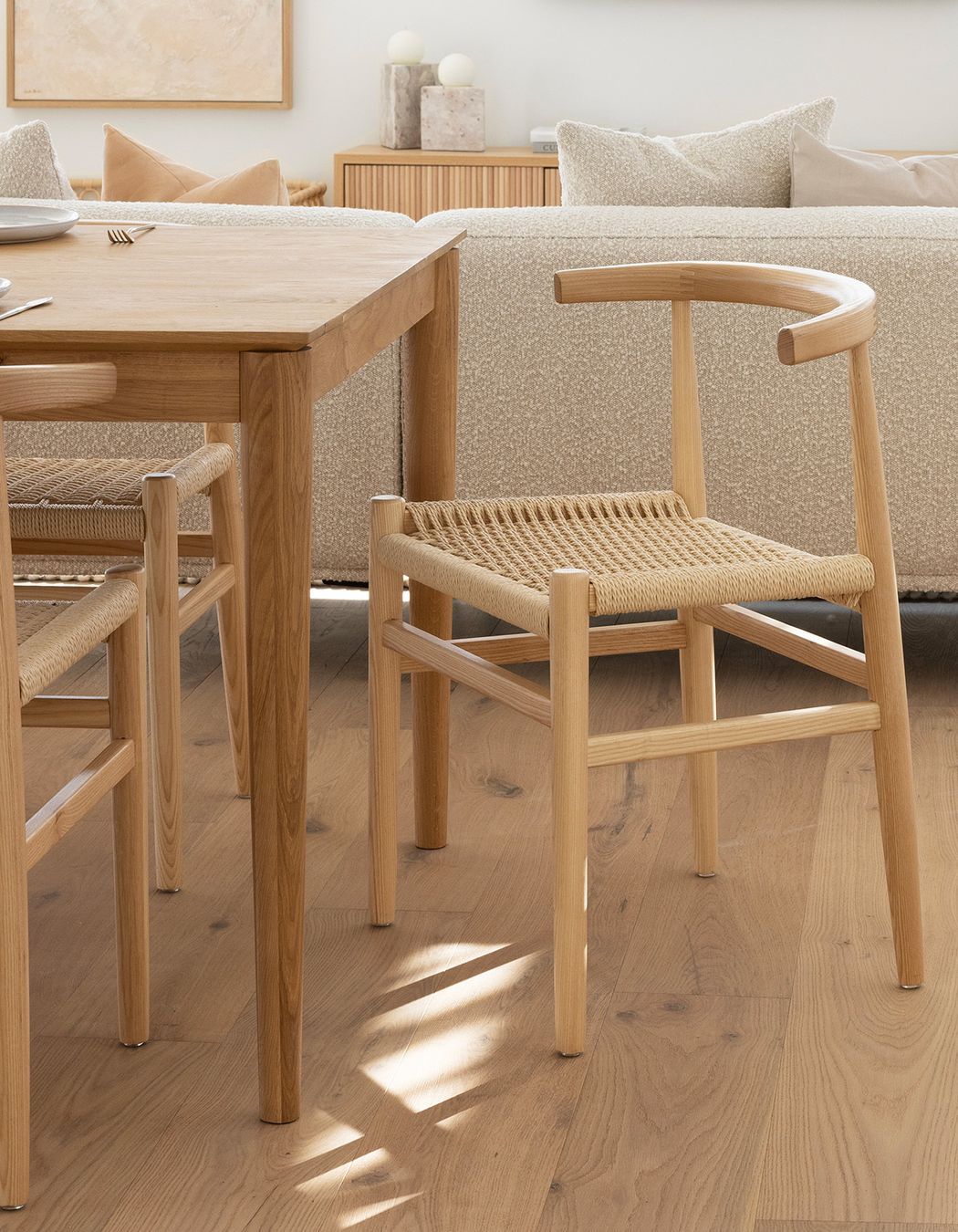 Oskar solid ashwood woven dining chair.