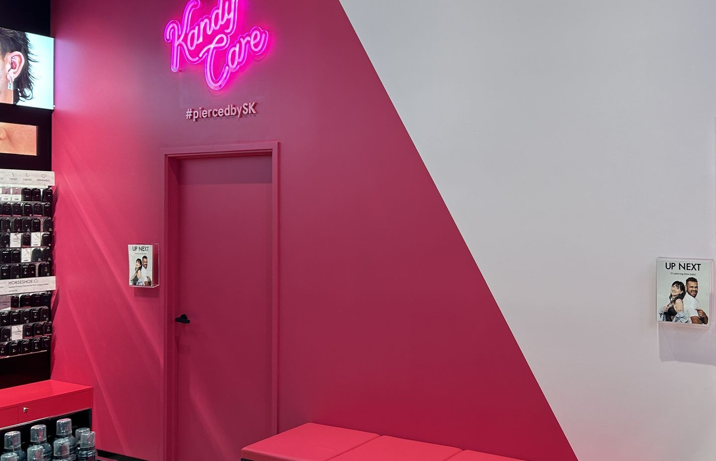 The cleverly designed store features piercing rooms so clientele can purchase jewellery and accessories and have their body pierced all in one visit.