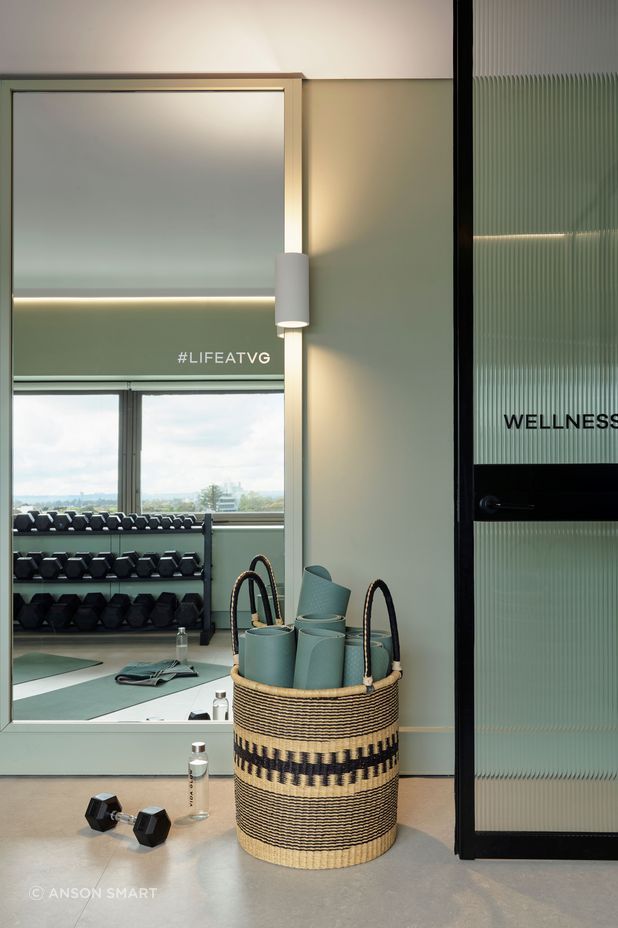 The 'wellness' room, where staff can work out, do yoga and pilates.