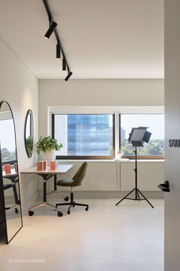 The soundproof studio where content can be recorded and edited.