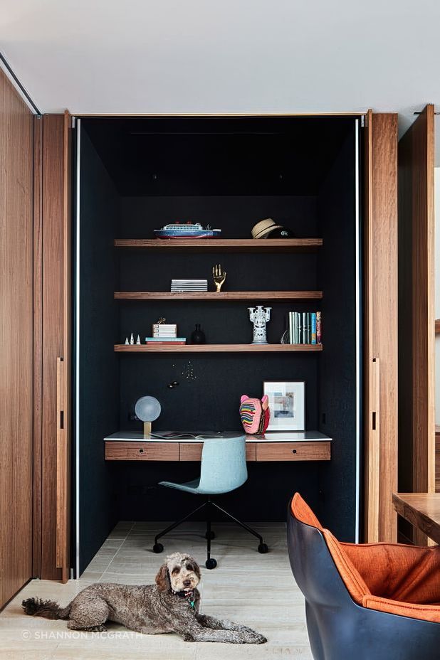 The command centre desk at New Modern is along side the kitchen and meals area and can be neatly tucked away when neatness is required!