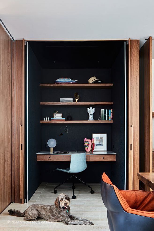 The command centre desk at New Modern is along side the kitchen and meals area and can be neatly tucked away when neatness is required!
