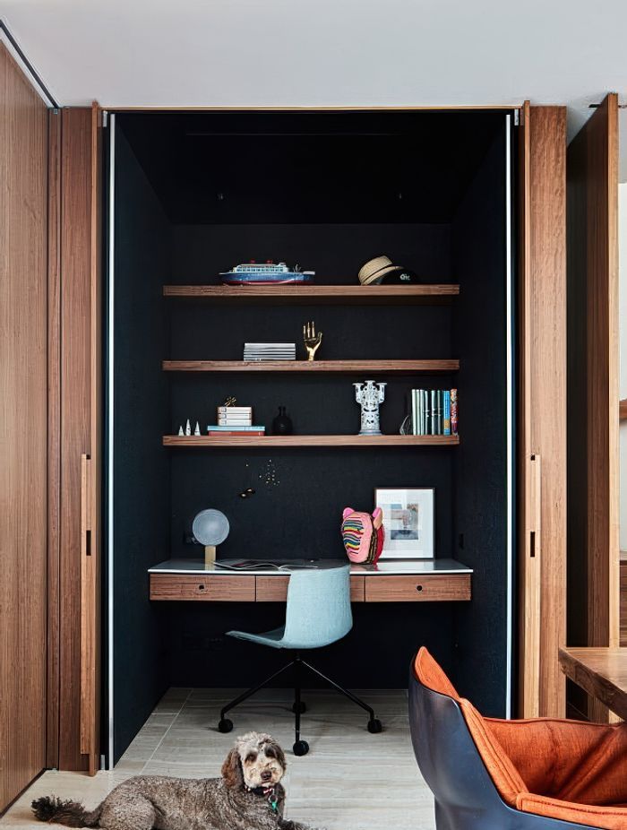 The command centre desk at New Modern is along side the kitchen and meals area and can be neatly tucked away when neatness is required!