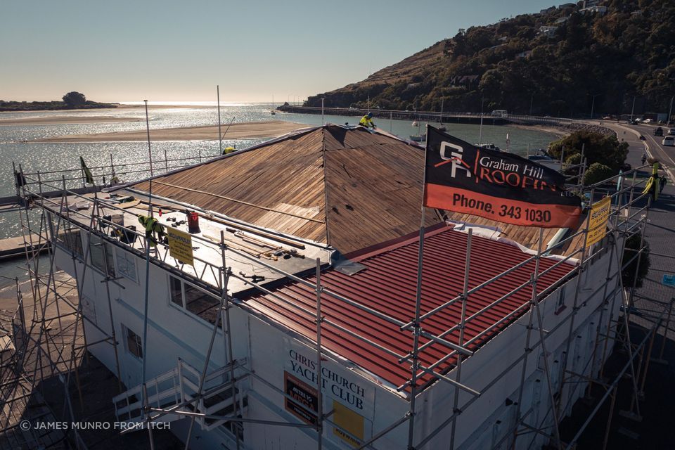 The reroofing of the Christchurch Yacht Club gets underway. | Photography: James Munro from Itch.