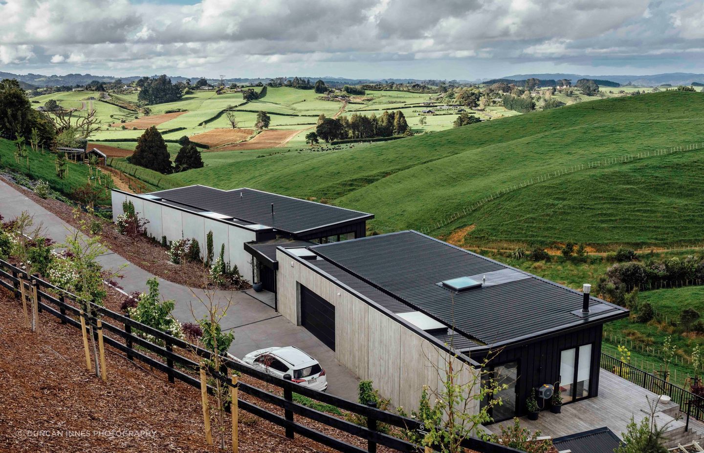 The robust concrete spine allows the house to open out to the rural views. The hard part of any build, says Brendon, is in the last few days when the clients are itching to move in before it’s quite finished.