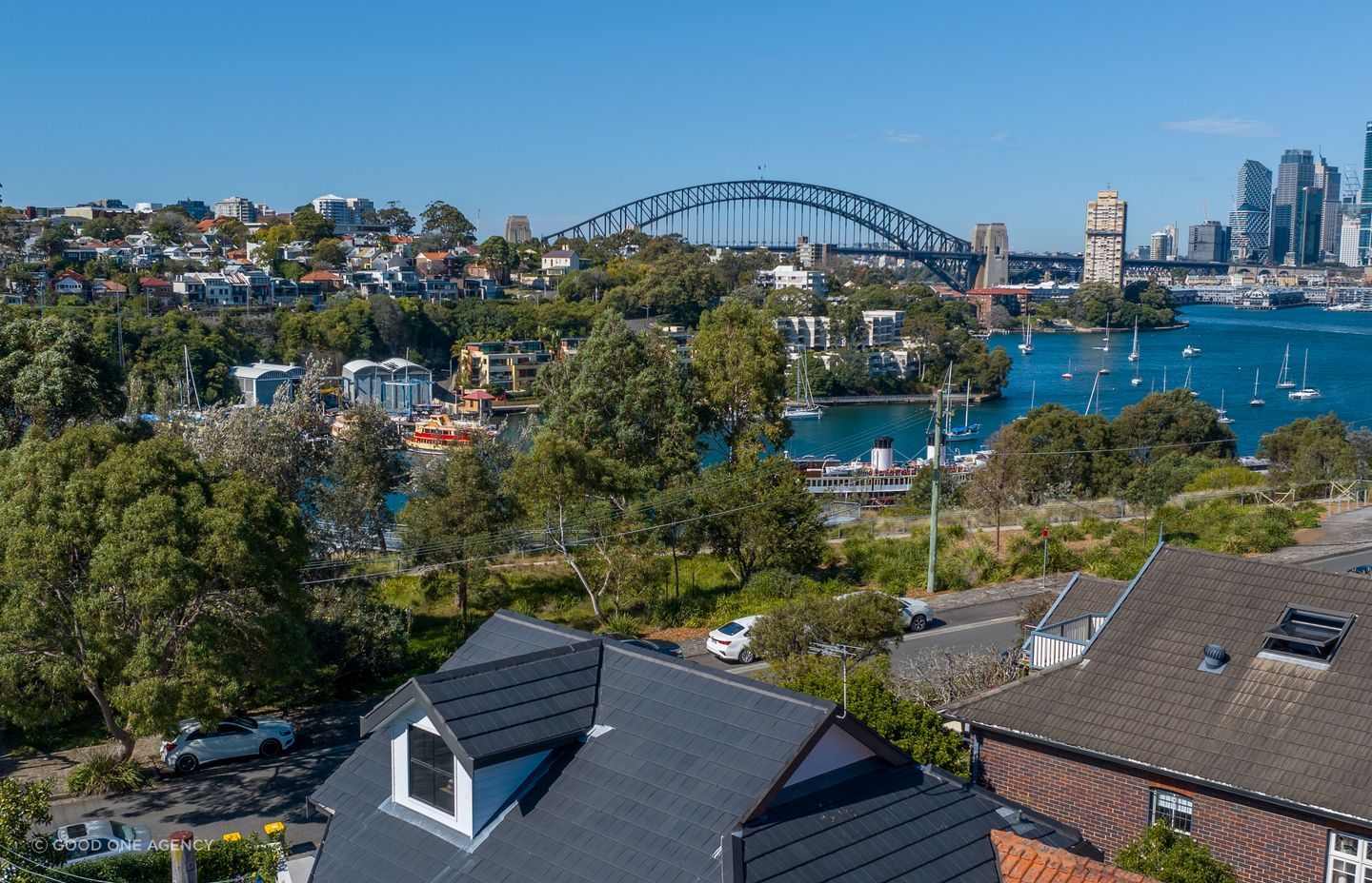 The home boasts stunning views of Sydney Harbour and bridge.