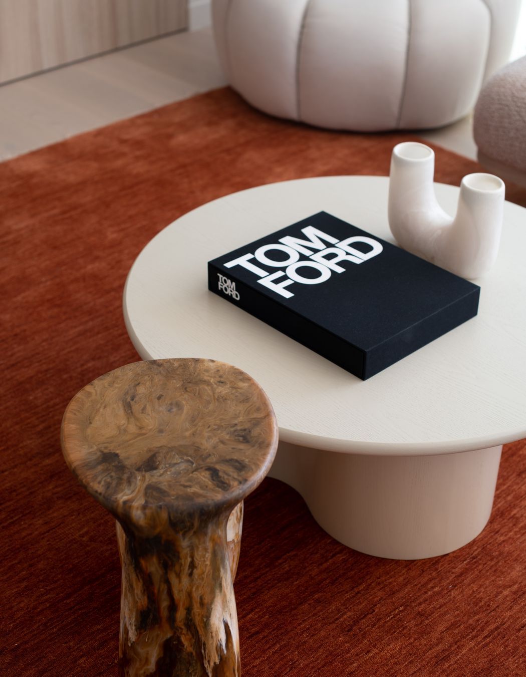 Burnt amber flooring makes a statement.