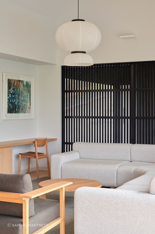 The main living spaces are all accessed along the 'spine' of the home.