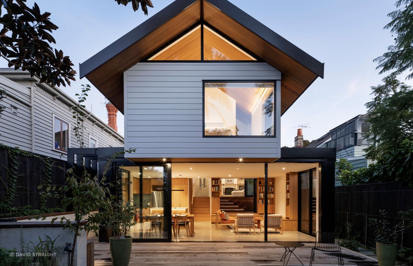 A new addition enhanced this character villa in Auckland’s Ponsonby. “Characteristic of the area, there was little space between neighbouring properties so we had to be careful to enhance light and views while maintaining privacy as much as possible,” says Jonathan Smith of Matter Architects. “The site runs from the street longways to the north and is beautifully positioned over the top of a natural valley.” To tie the addition to the original villa, similar materials were used, such as the horizontal weatherboards. “We used negative detailing that replicated corner mouldings but in a more modern way.”