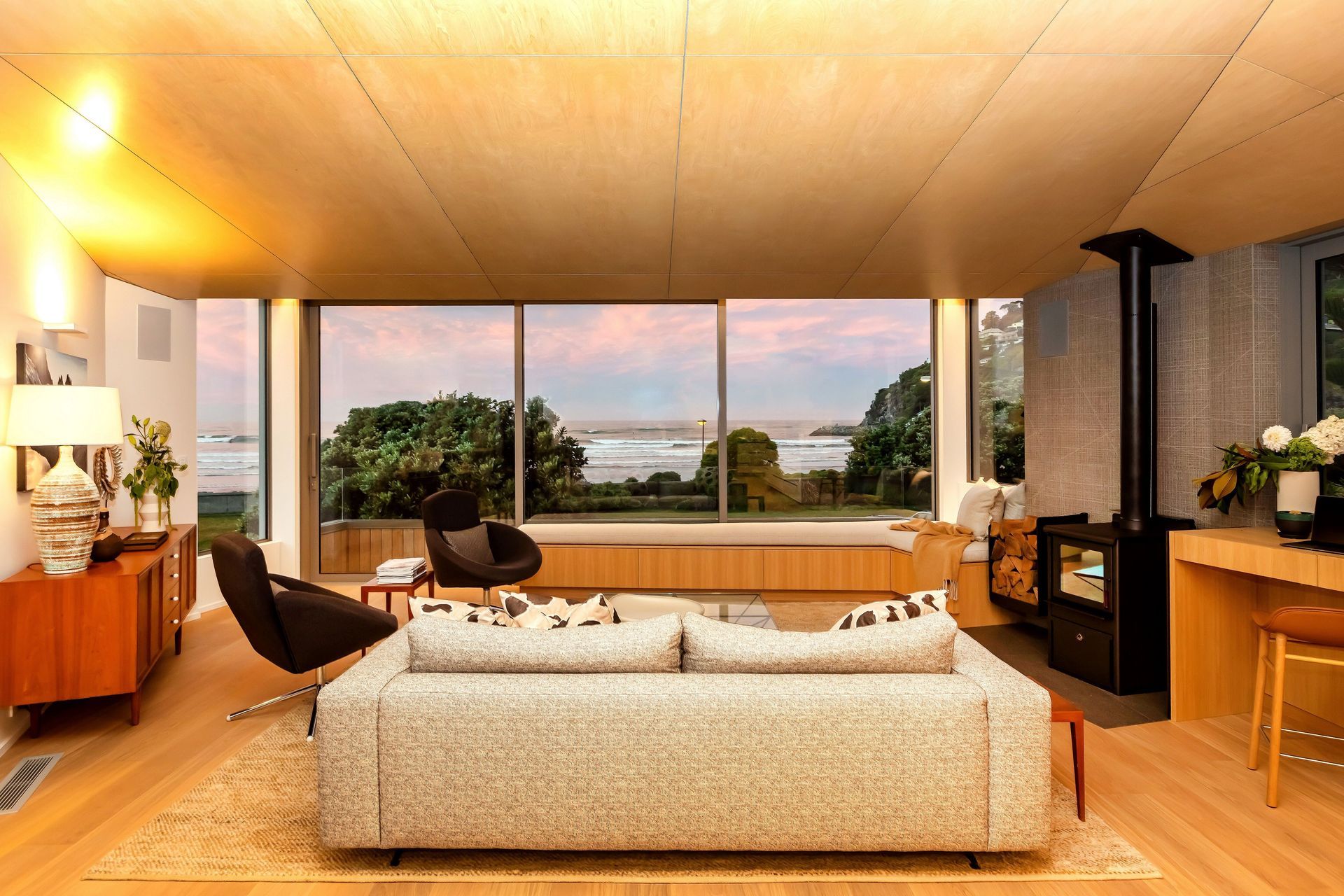 The two storey home has a focus on first floor living to capture views to the water from almost every space.