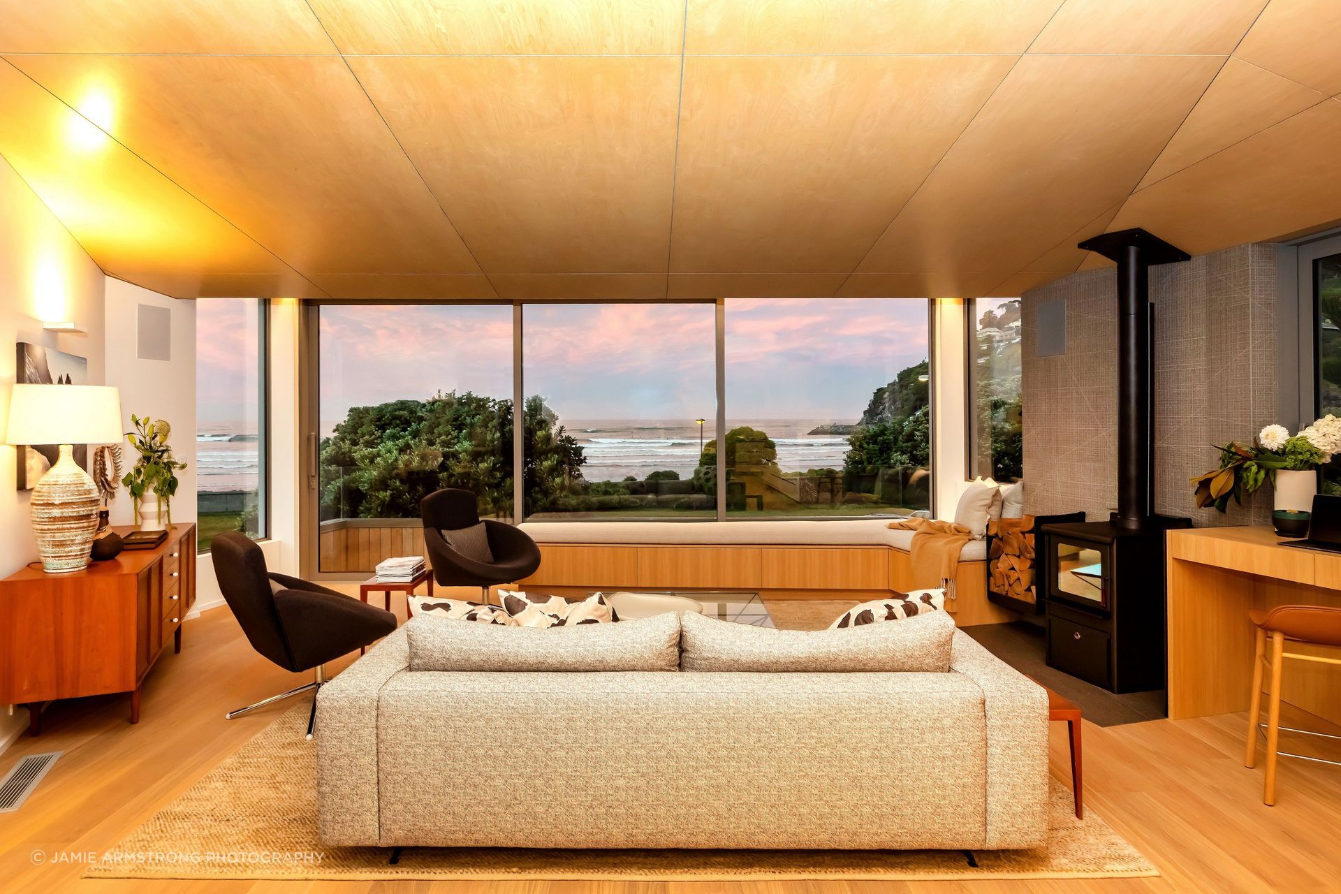 The two storey home has a focus on first floor living to capture views to the water from almost every space.