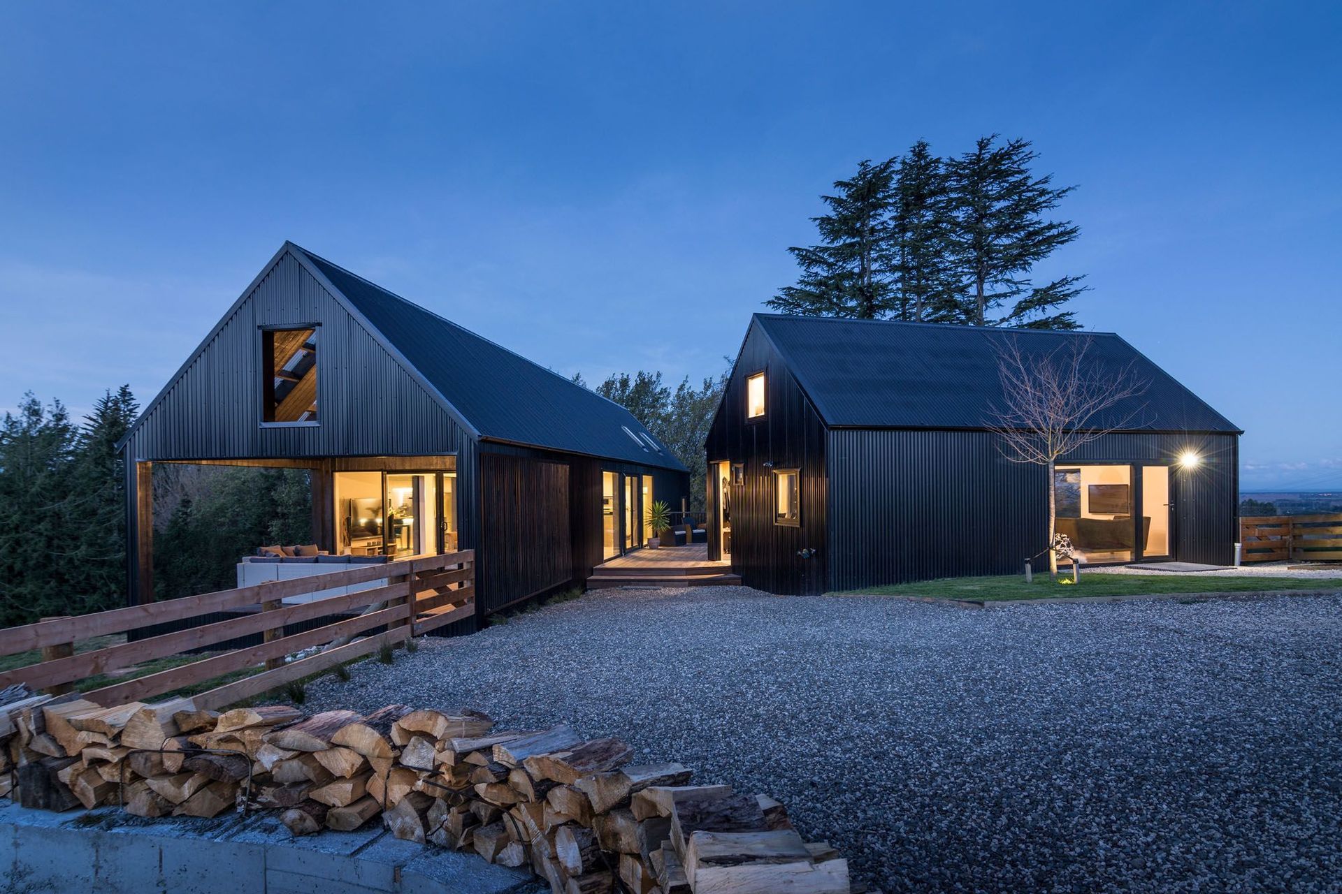 Two contemporary gable forms combine for this beautiful home in Canterbury — Photography by Mick Stephenson.