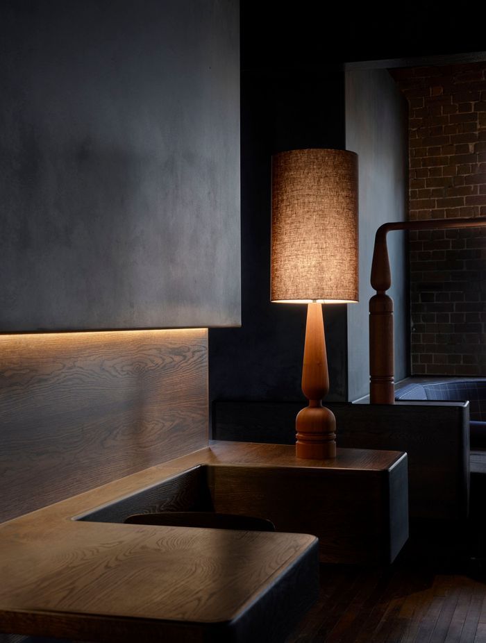 Four custom timber lamps inspired by the profiles of the gin-making stills down in Four Pillars’ Yarra Valley distillery.