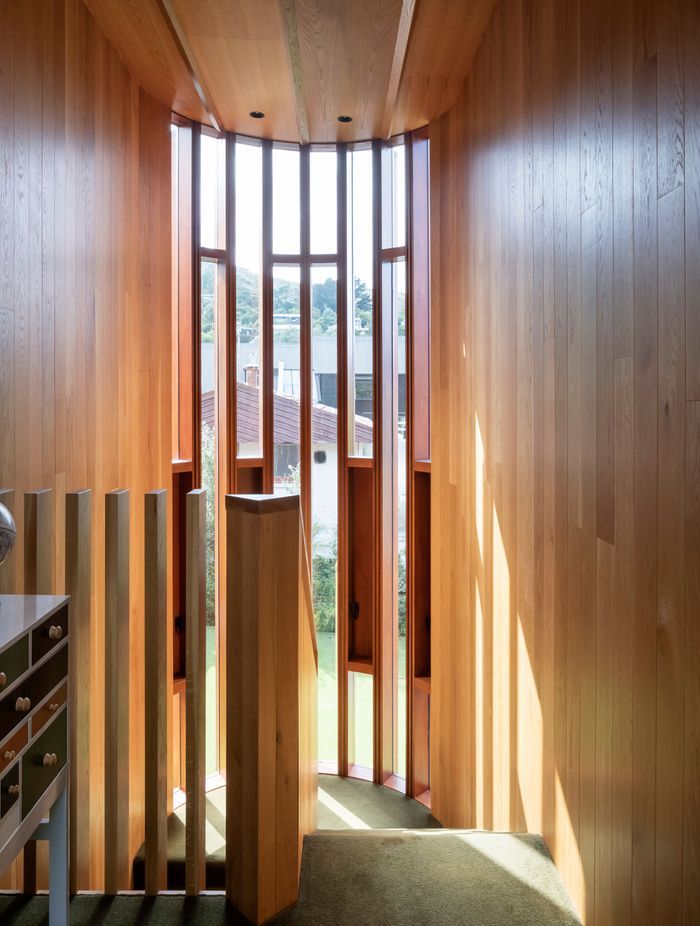 Curved cedar joinery in the stairwell was a challenge, says Brad.