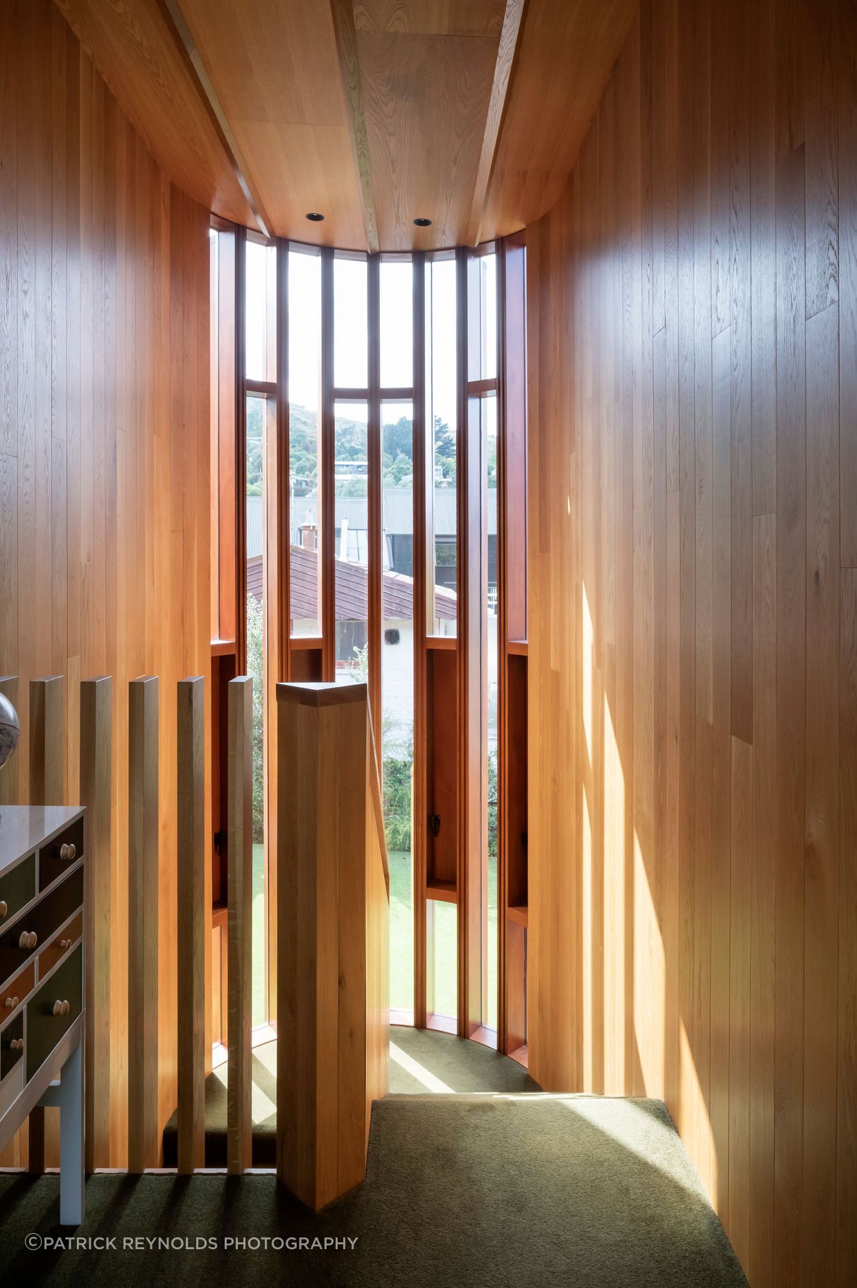 Curved cedar joinery in the stairwell was a challenge, says Brad.