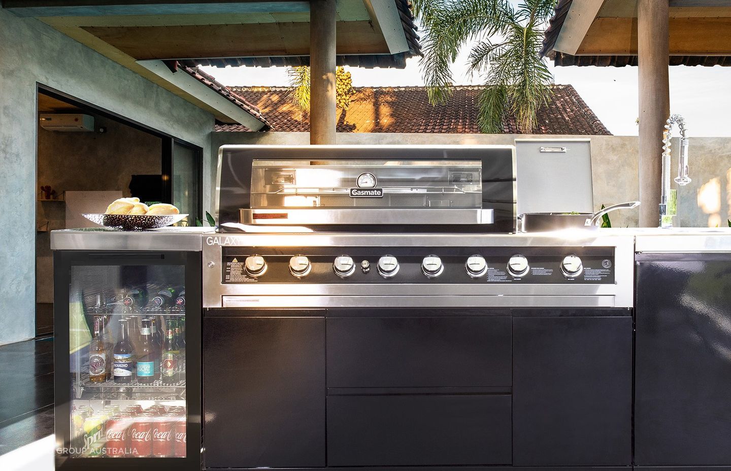 An outdoor fridge like the one featured with the Gasmate Galaxy Black Outdoor Kitchen Package well help keep your drinks chilled on a hot summer's day