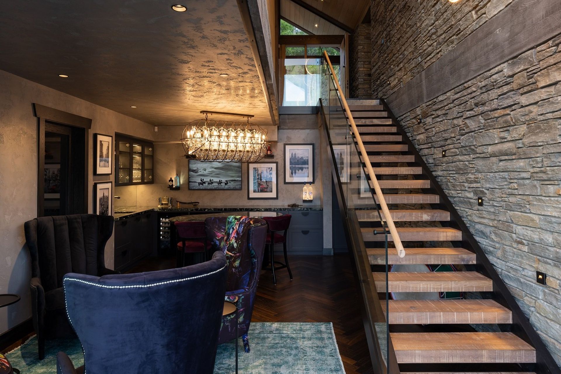 Downstairs, a plush bar is the ideal spot for a drink in the evening.