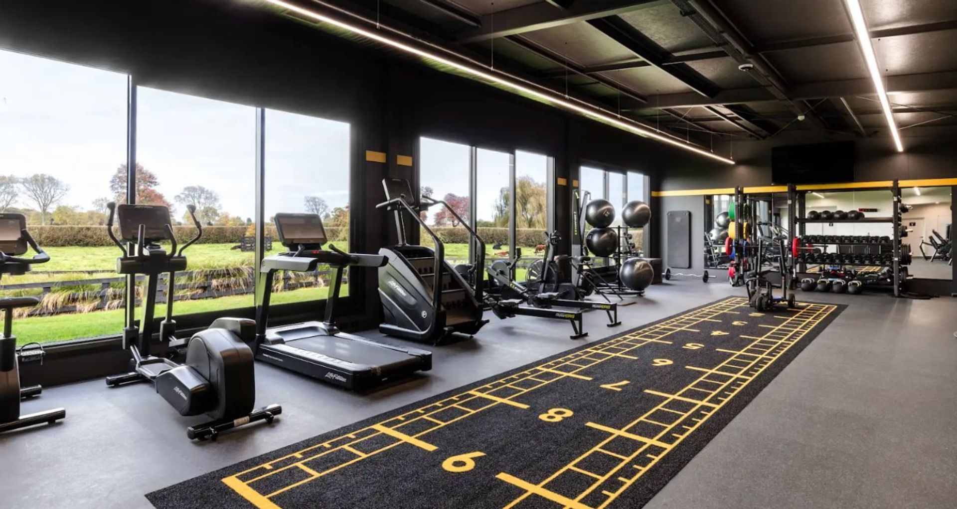 The gym is a true reflection of the premium-feel of Cambridge Stud itself, featuring top-tier technology and an uninterrupted view of the grounds to accompany the user's exercise routine.