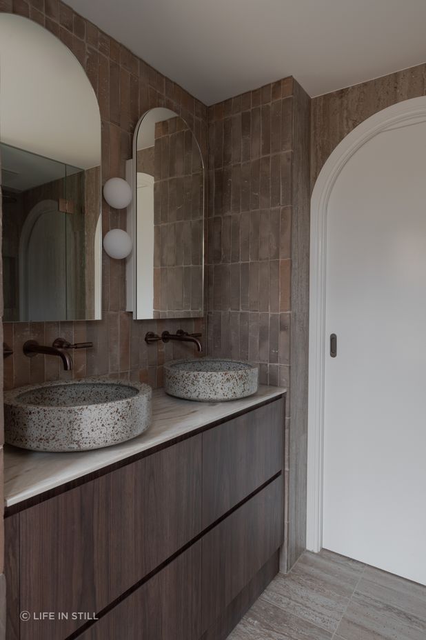 Handmade basins by Lindsey Wherrett Ceramics make handwashing an indulgent experience.