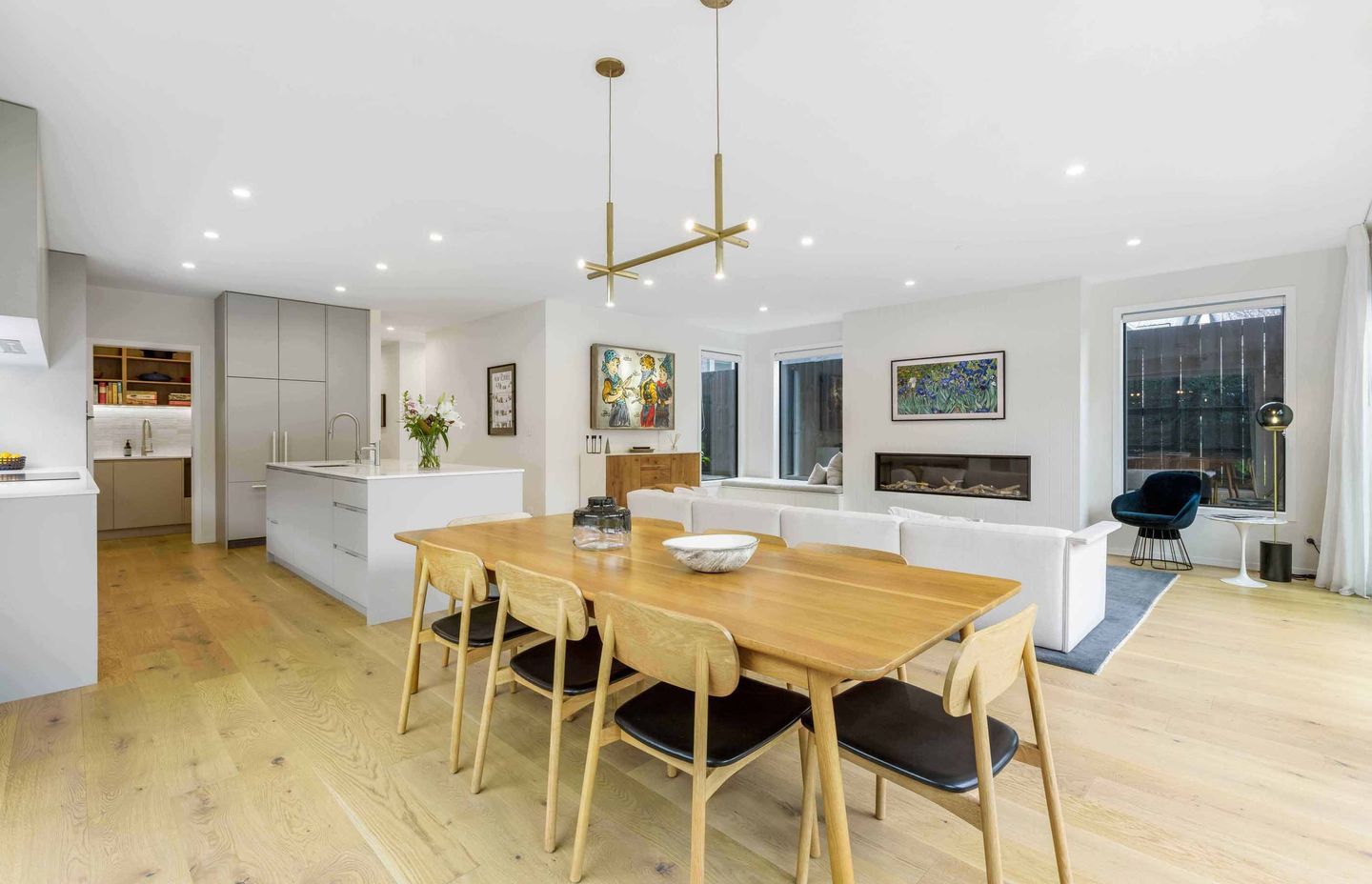 The open-plan living/kitchen/dining space is light and bright.