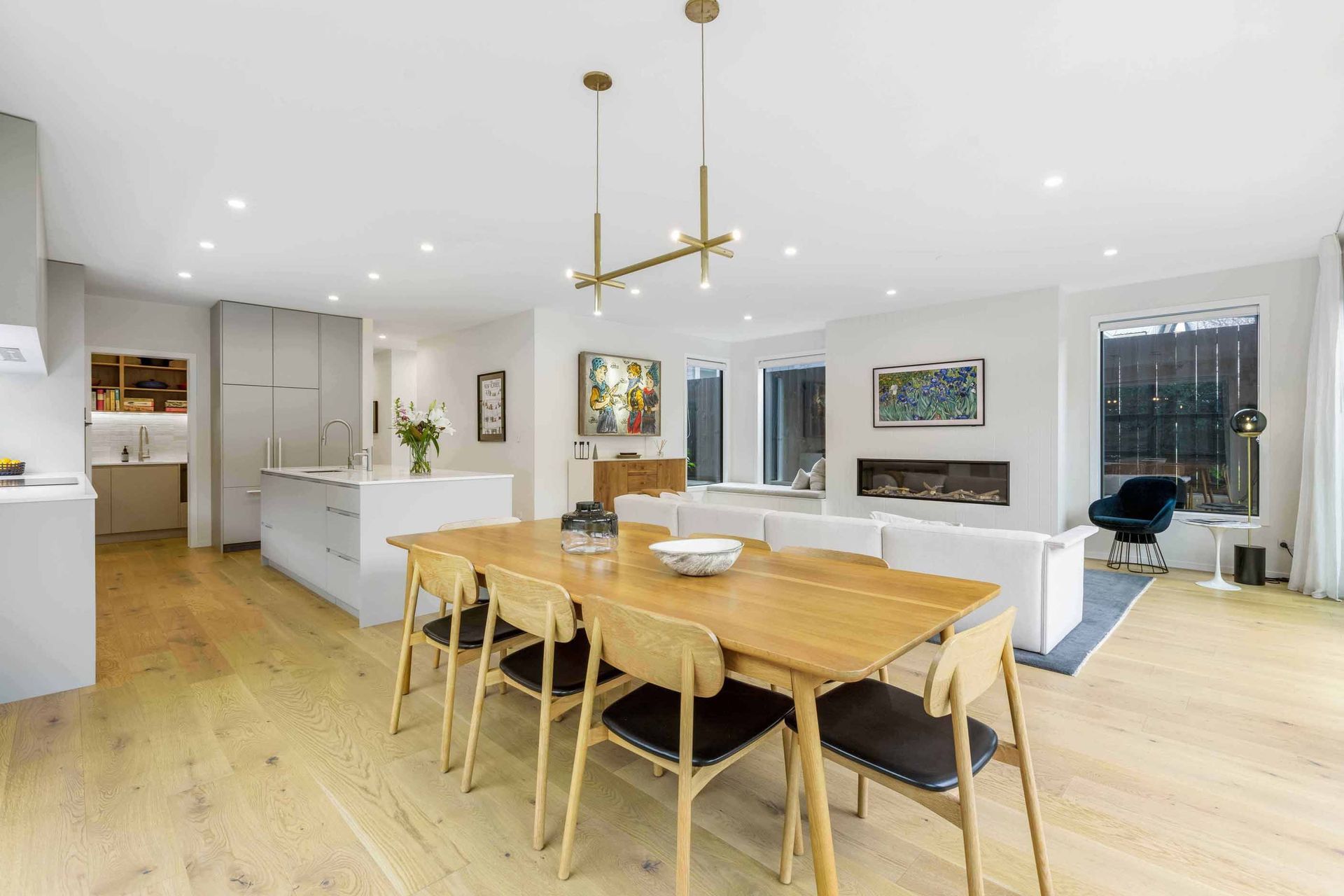 The open-plan living/kitchen/dining space is light and bright.