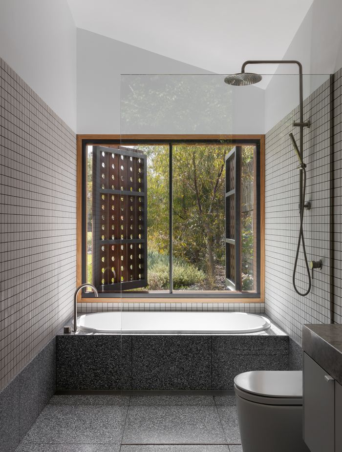 The bathroom has rain screens for extra privacy when needed.