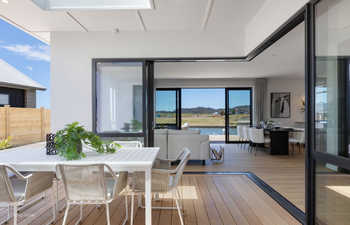 “The clever addition of pillarless stacker doors, which open up the living space, is a key element of this design – allowing seamless integration into the covered outdoor dining area.”