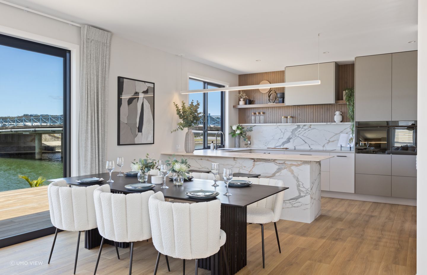 In the kitchen, functionality meets style with state-of-the-art appliances and sleek design elements.