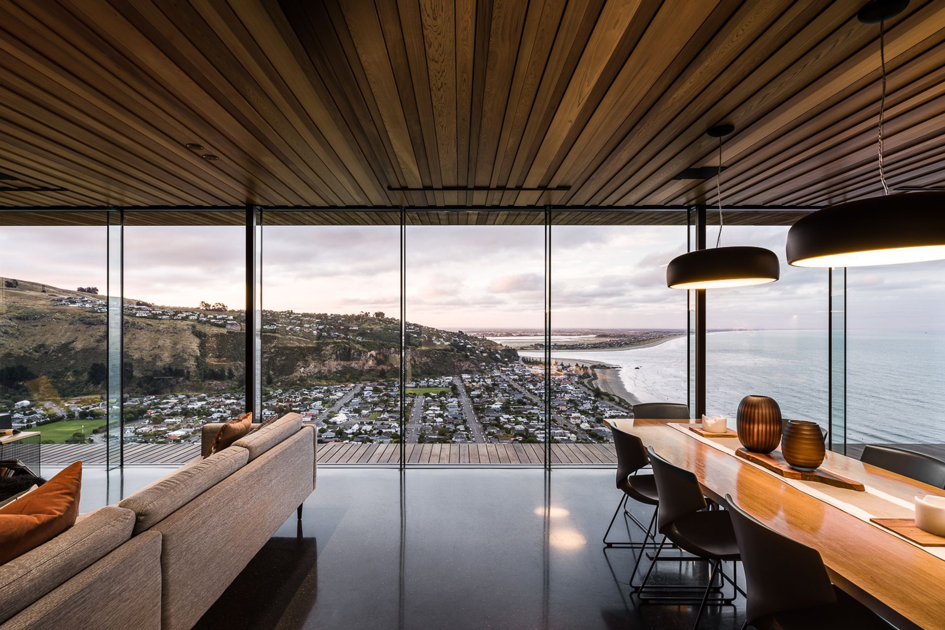 The home captures stunning views across the Christchurch suburb of Sumner.