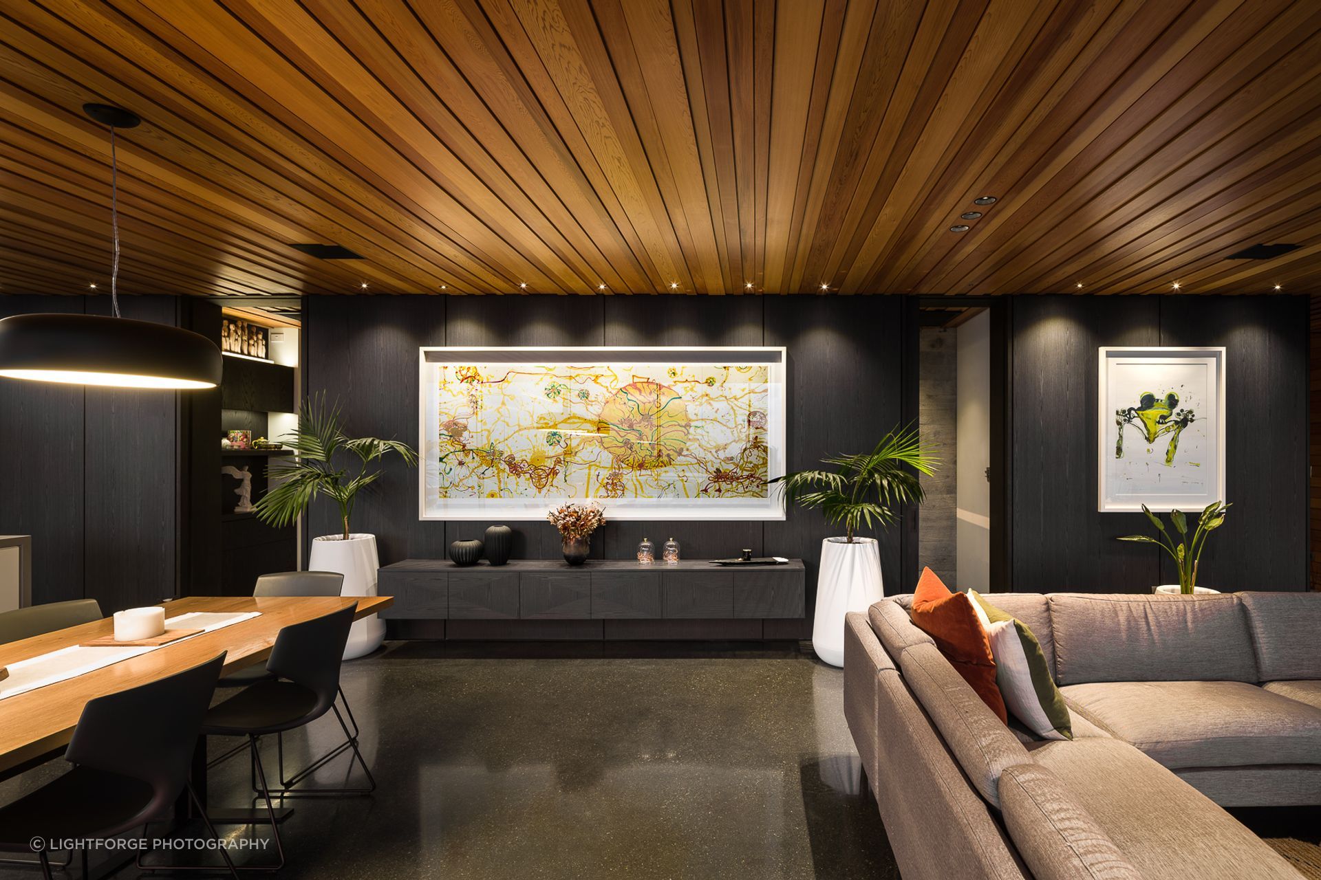 Contrasting with the concrete, the western red cedar brings visual warmth to the space.