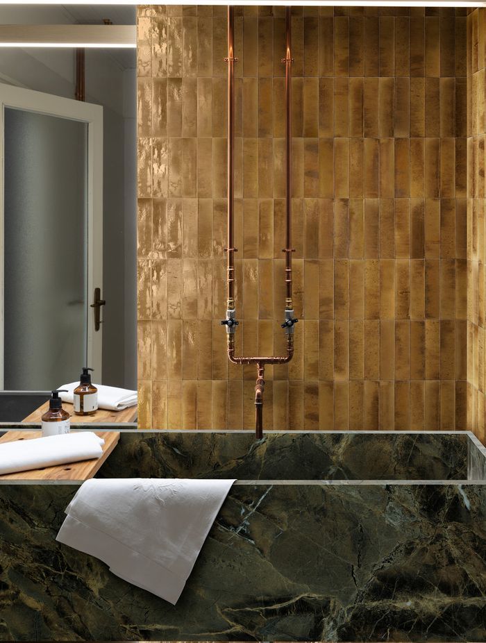 The Lume tile in beige finish creates interplays of light which add vibrancy to spaces.