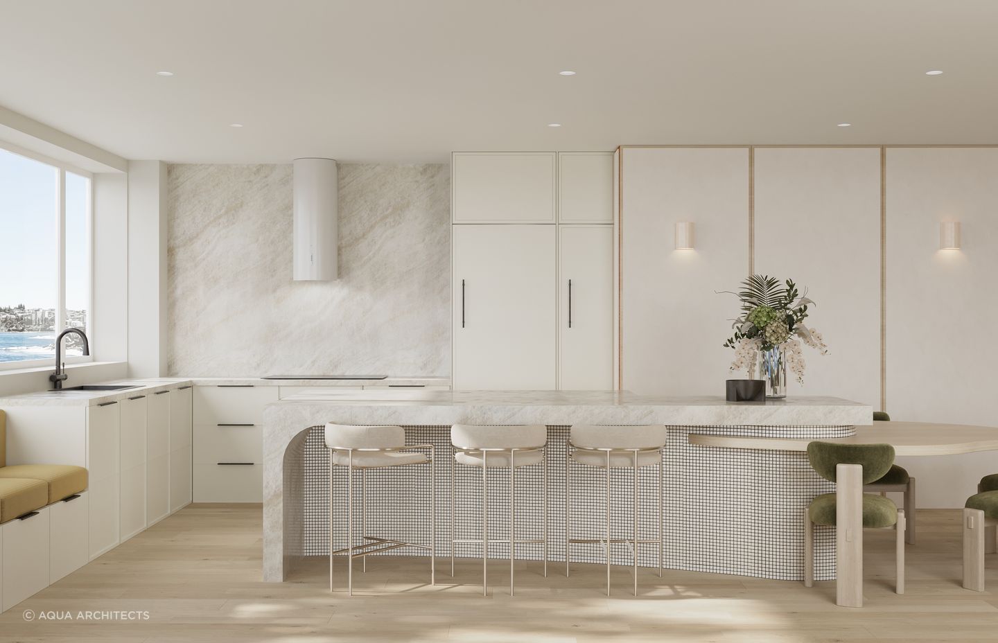 Curves and neutrals combine in the beachside apartment.