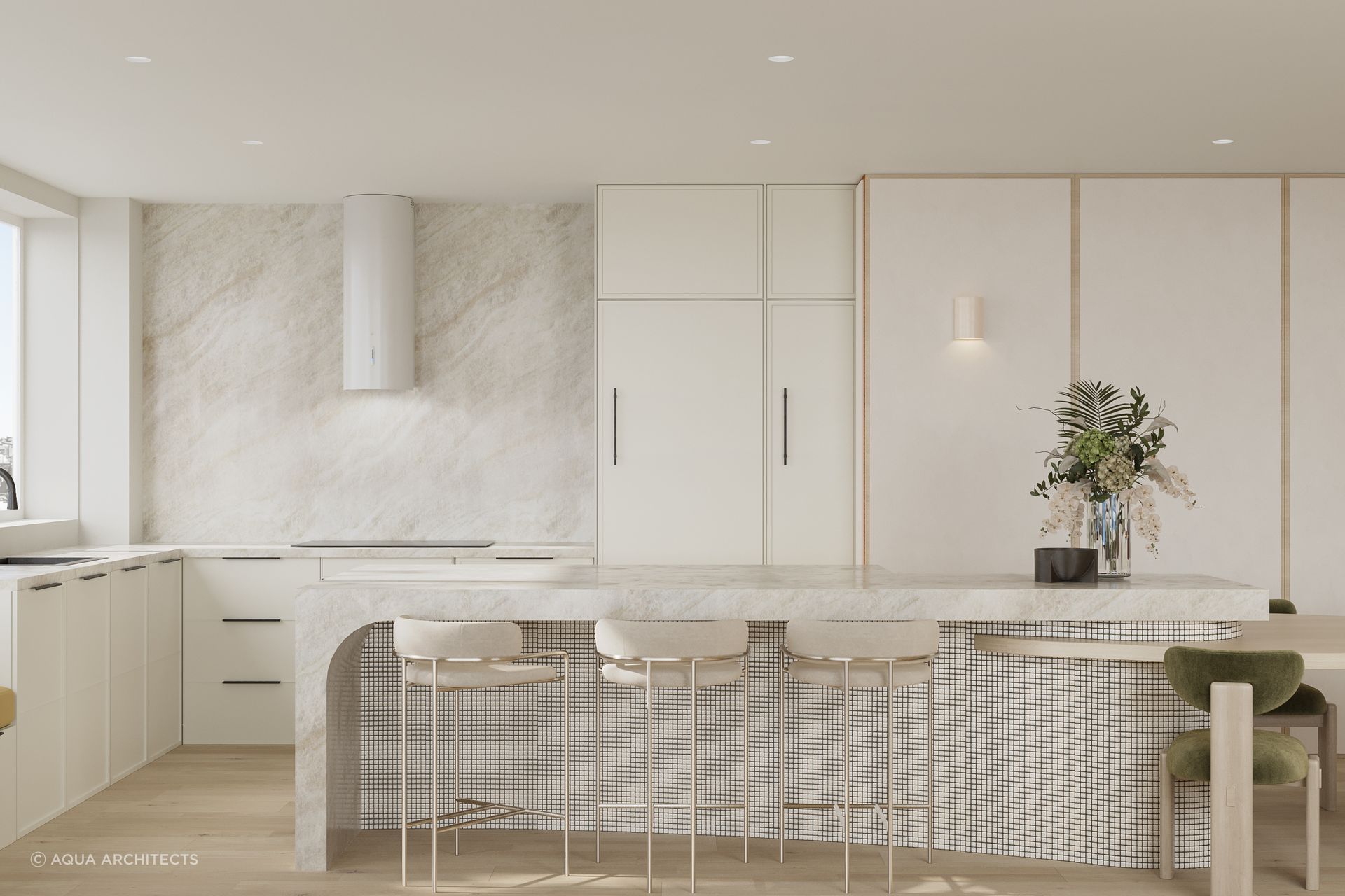 Curves and neutrals combine in the beachside apartment.