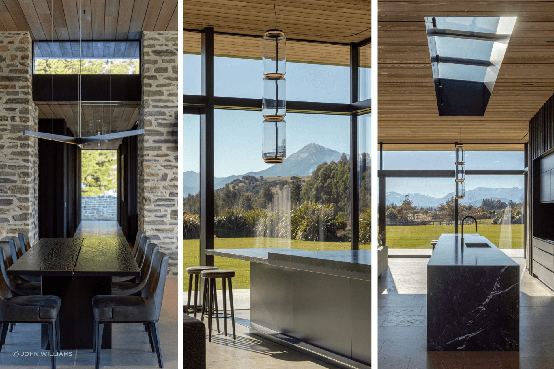 Clerestory windows and roof apertures bring light right into the home.