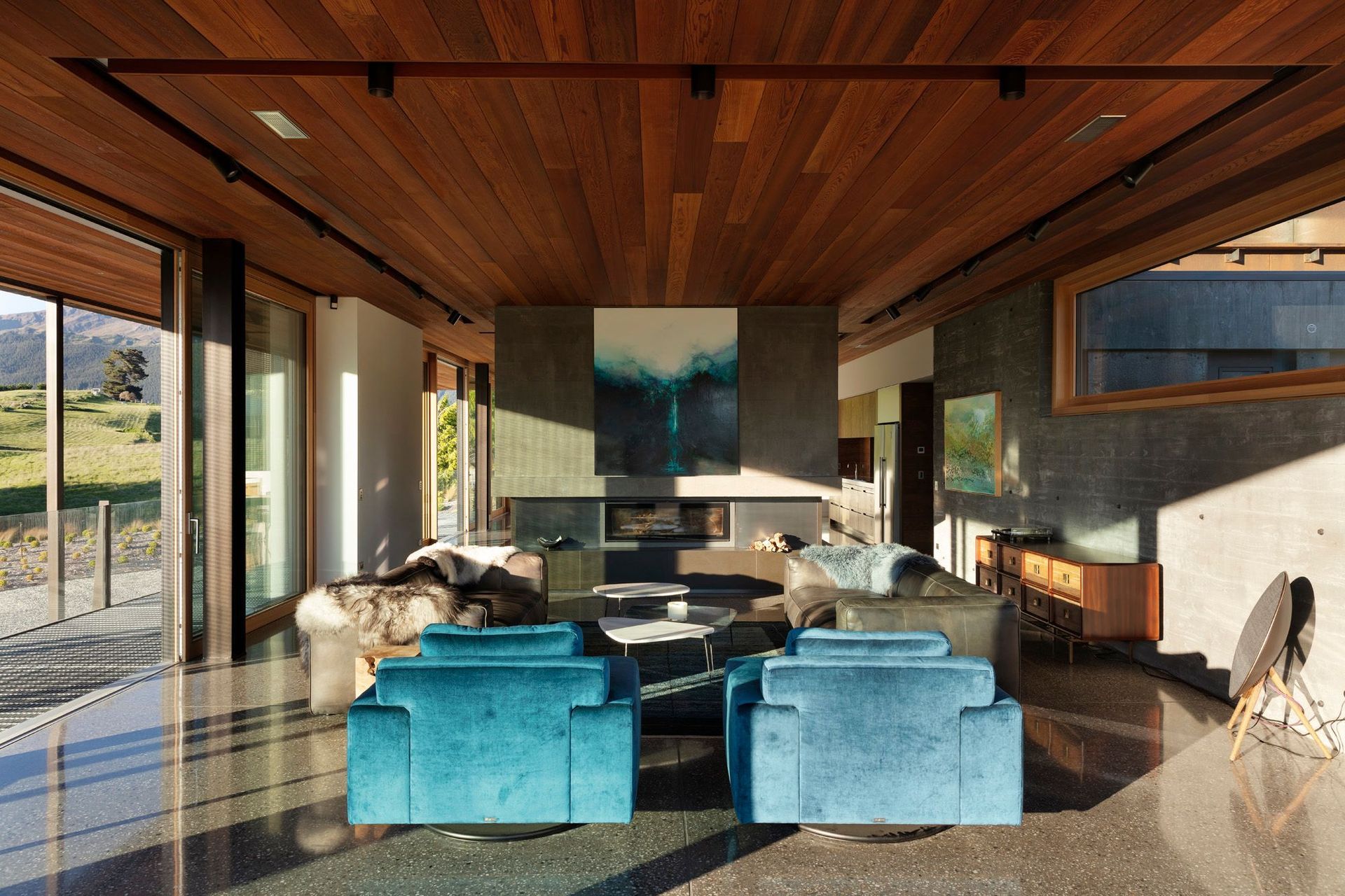 Highly insulated walls and a heat exchange ventilation system ensure this interior is as cosy as it looks.