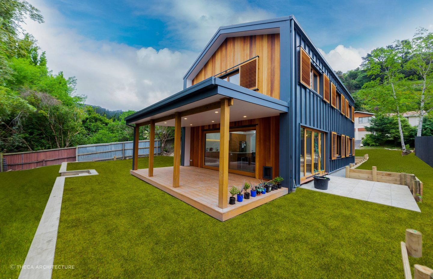 The bold and stylish exterior of the Pitkin-Douglas home, the certified first passive home plus in the South Island