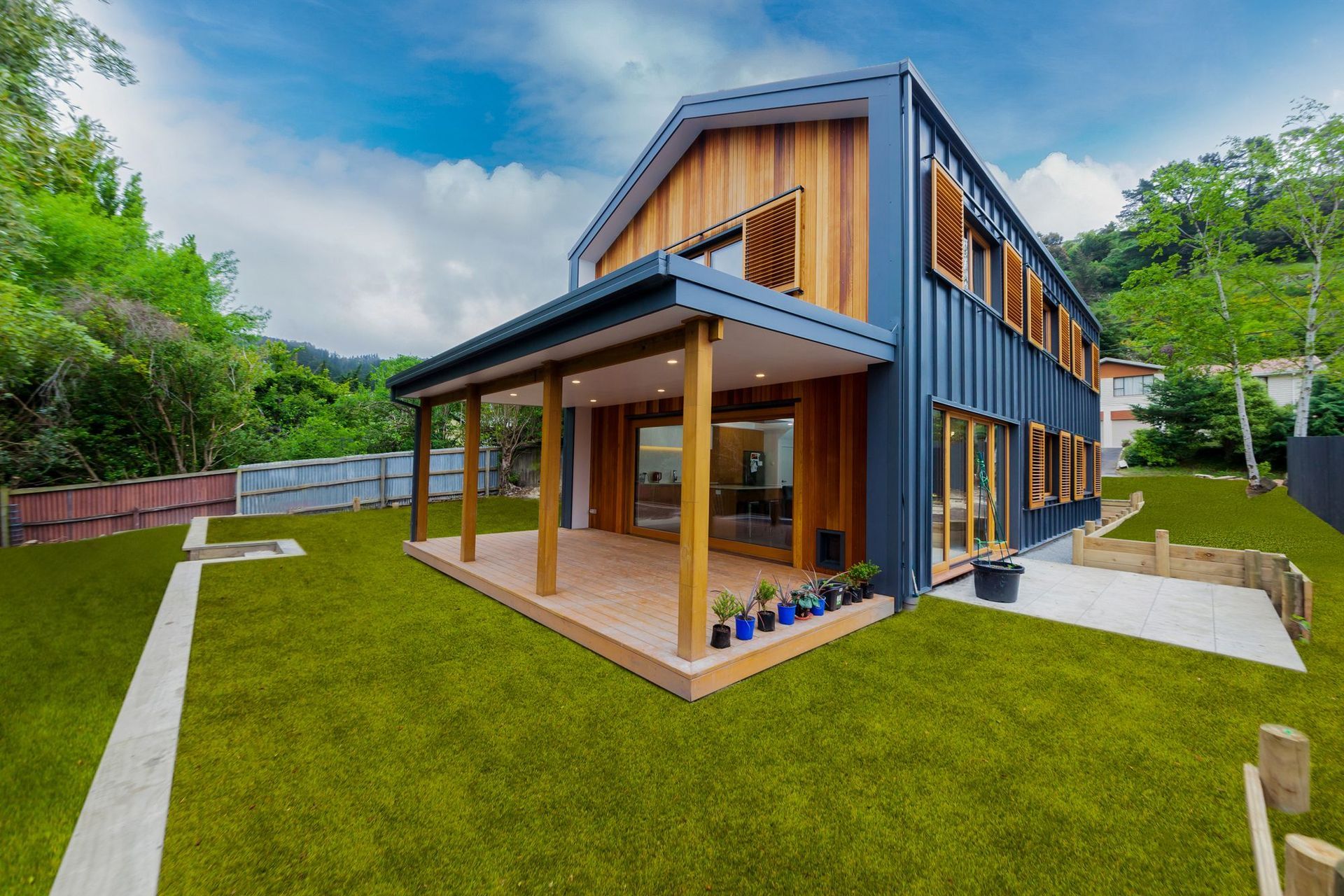 The bold and stylish exterior of the Pitkin-Douglas home, the certified first passive home plus in the South Island