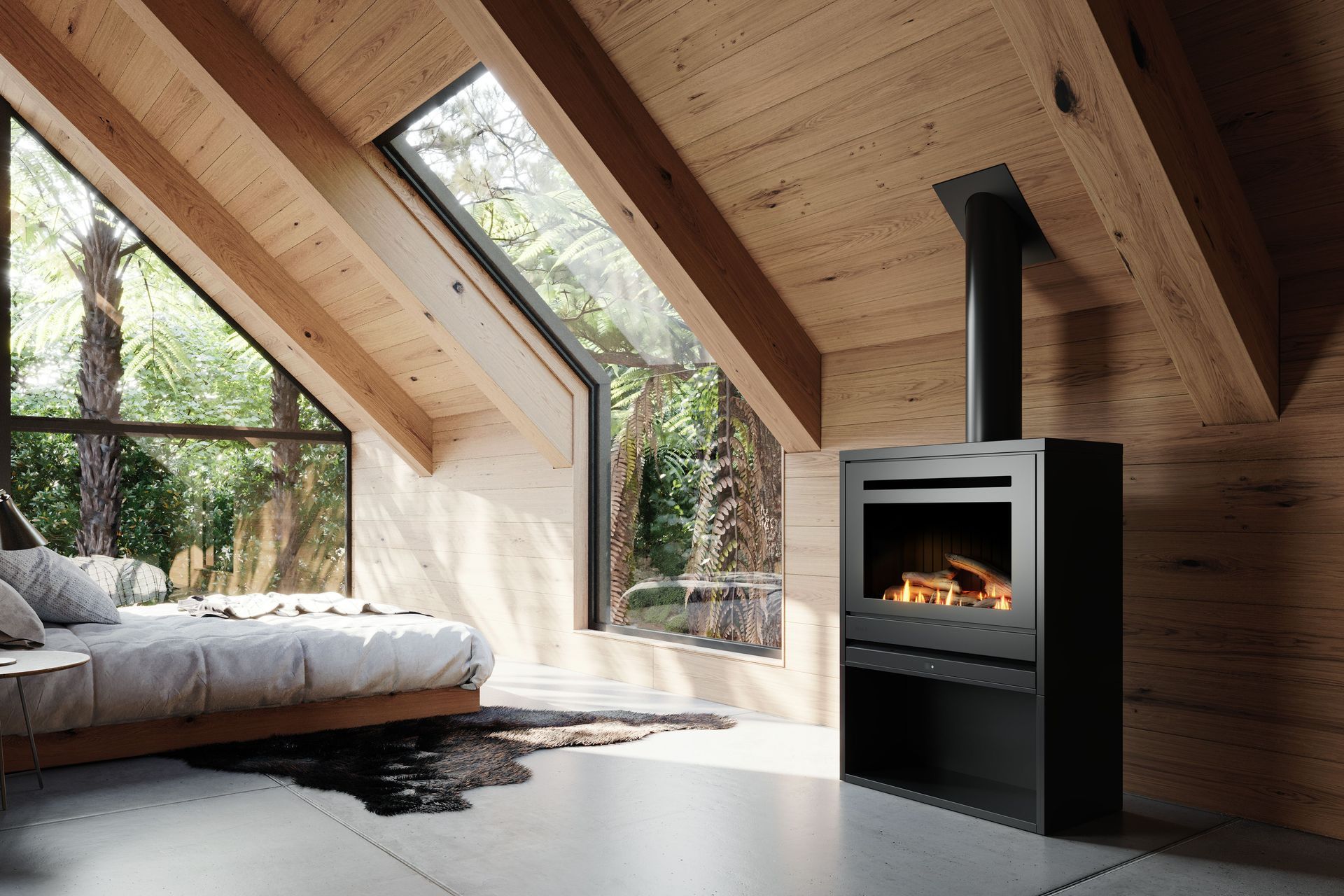 The fireplaces are Wi-Fi enabled, so they can be controlled from anywhere.