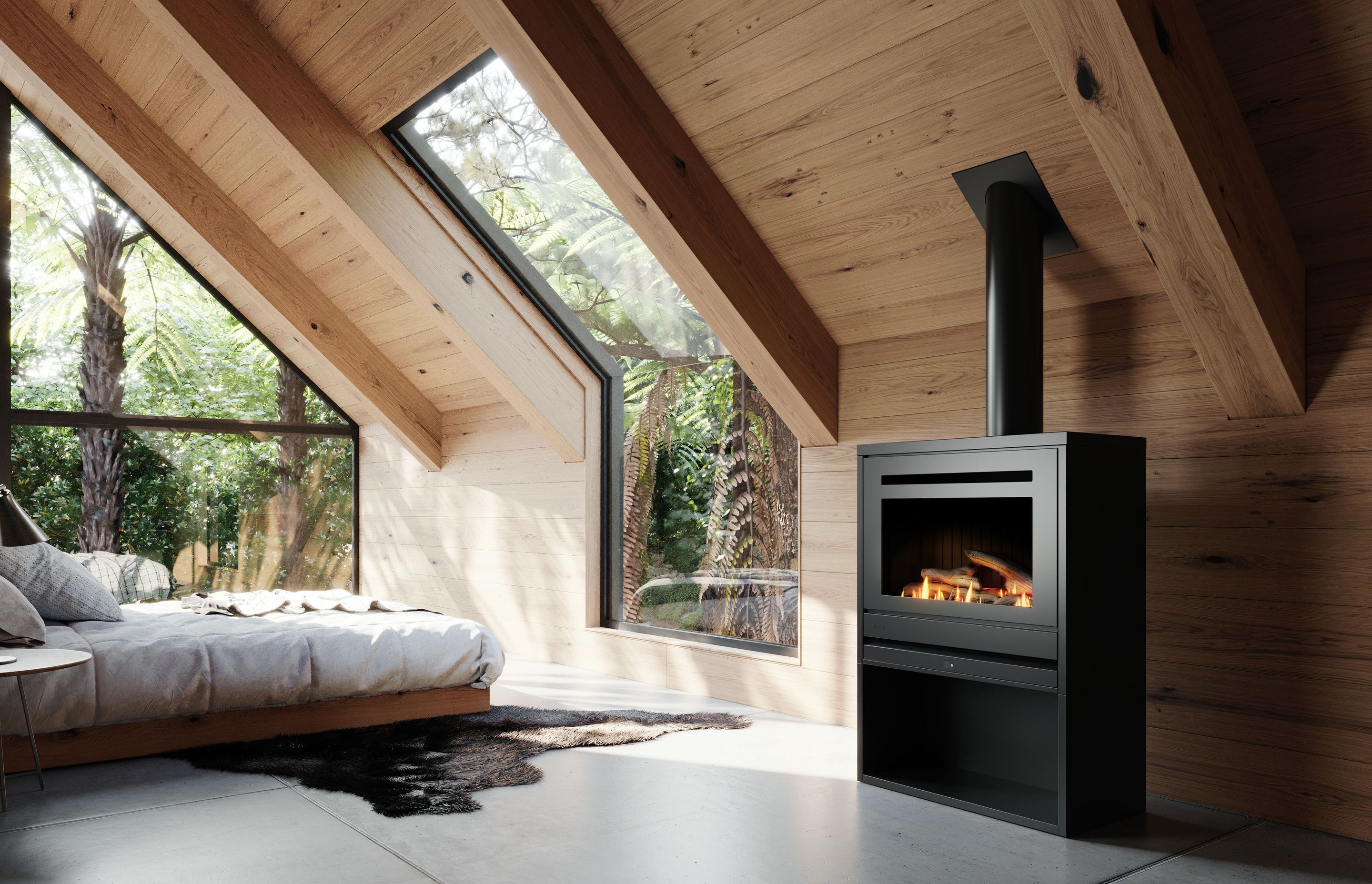The fireplaces are Wi-Fi enabled, so they can be controlled from anywhere.