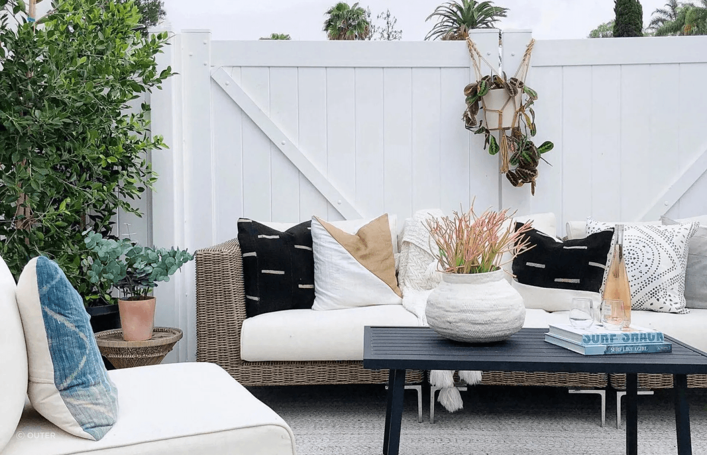 A stylish option like the 1188 Eco-Friendly Outdoor Rug in Sand Dune Beige can tie everything together