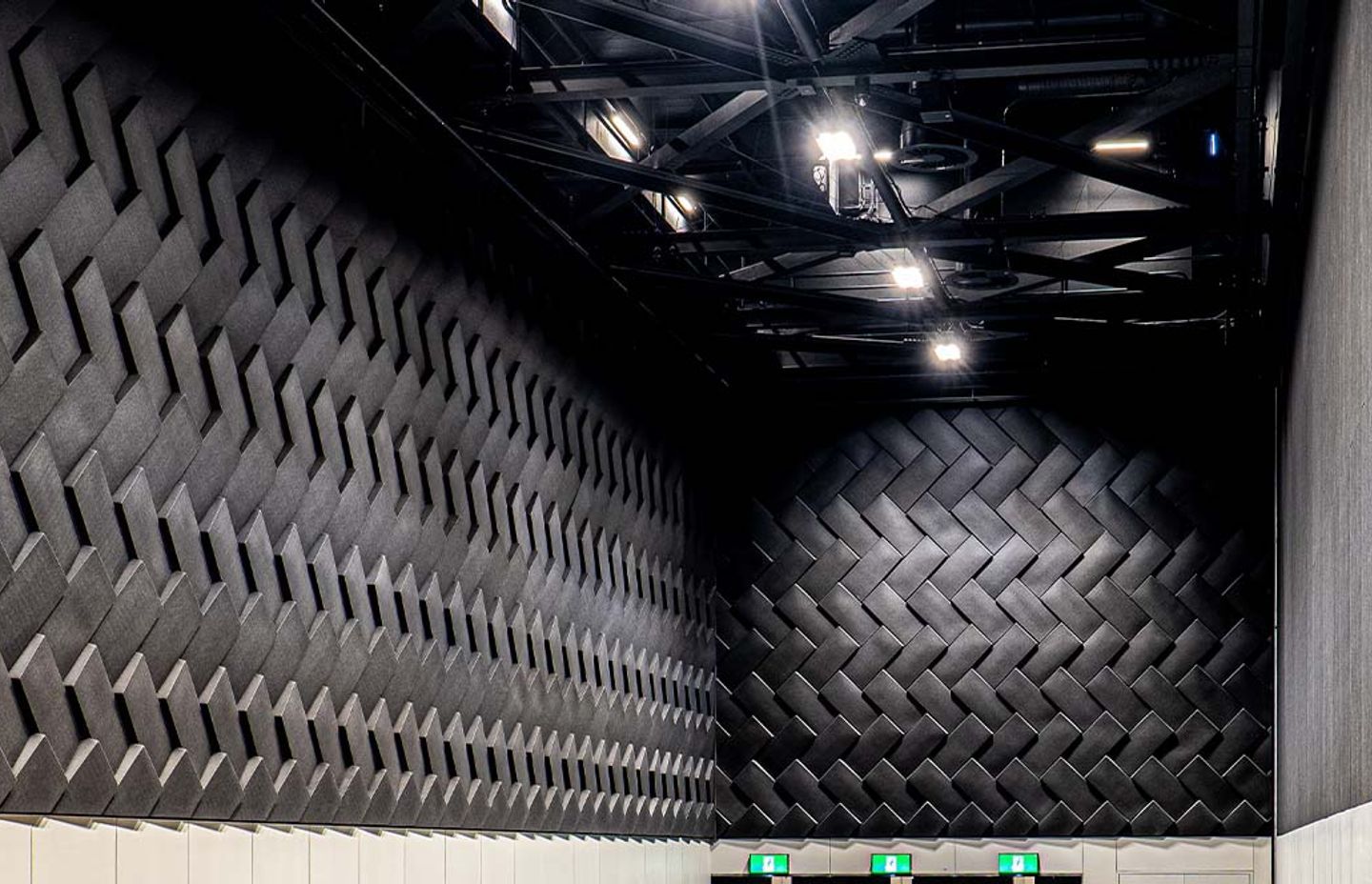 The Autex Acoustics panels, customised to form a weave resembling that of a traditional kete.
