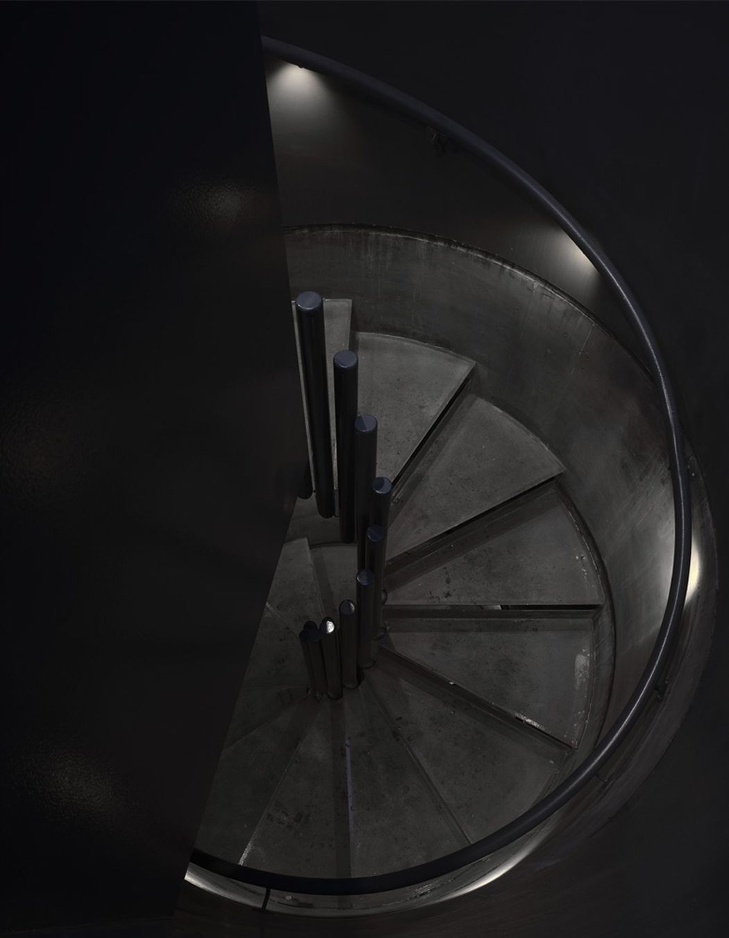 The tower’s spiral staircase, protected by the circular precast concrete.